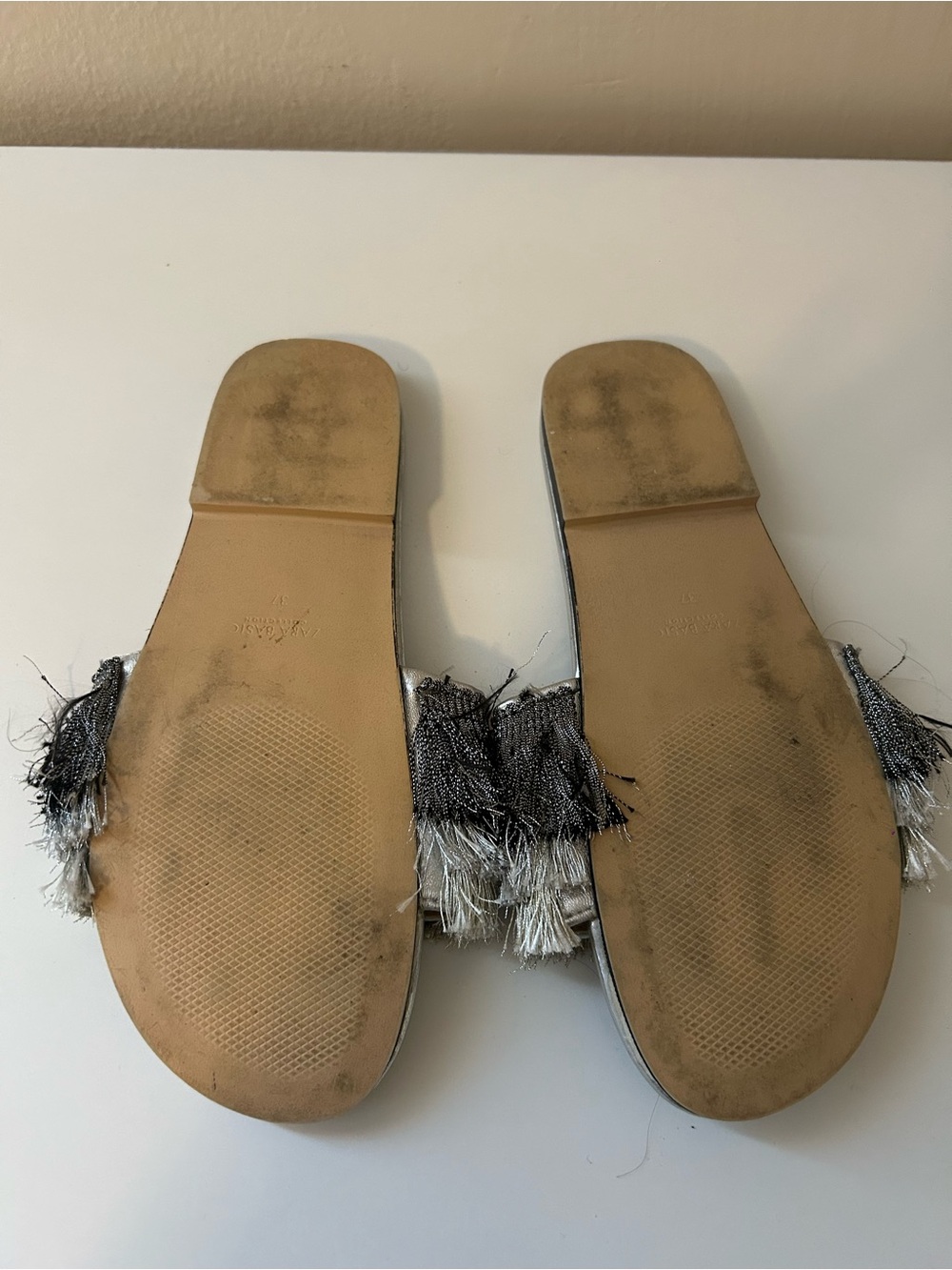 Zara Silver Metallic Fringe Slide Sandals - Picture 2 of 2